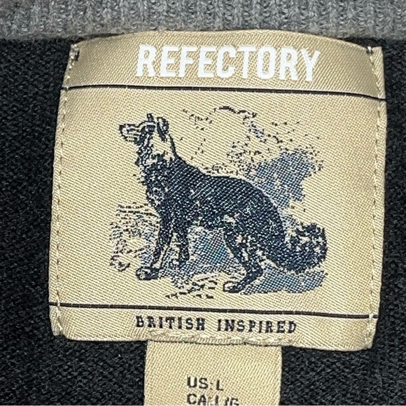 Refectory black knit Sweater L Crew Neck Gray trim British Inspired mens neutral - Picture 5 of 11